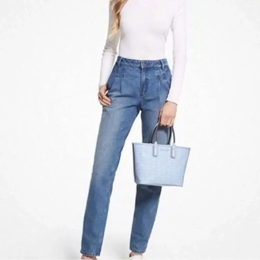 Michael Kors Jodie Small Logo Jacquard Tote Bag Light Blue